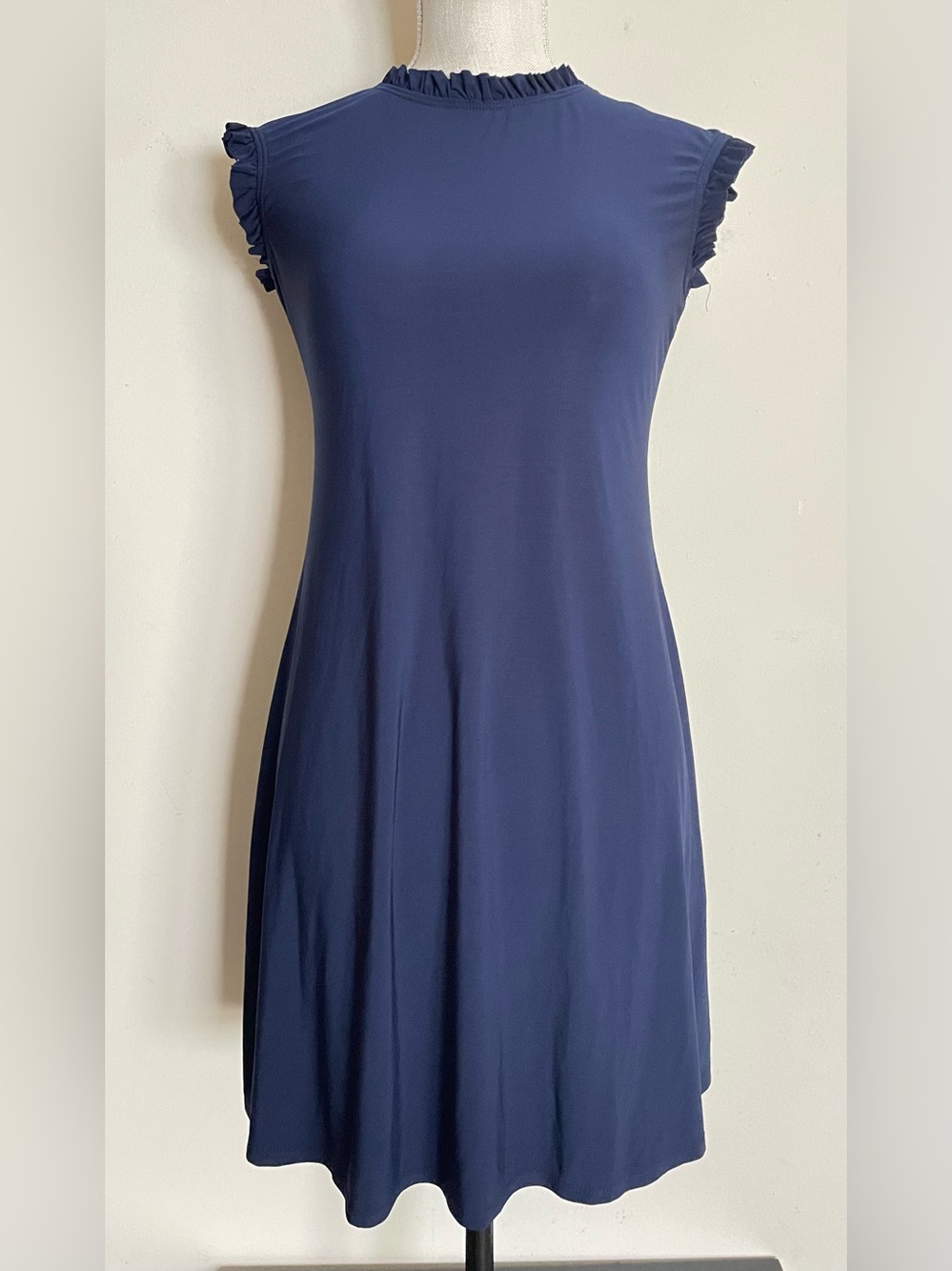 Annalee + Hope Blue Sleeveless Ruffle Neck Mini Dress